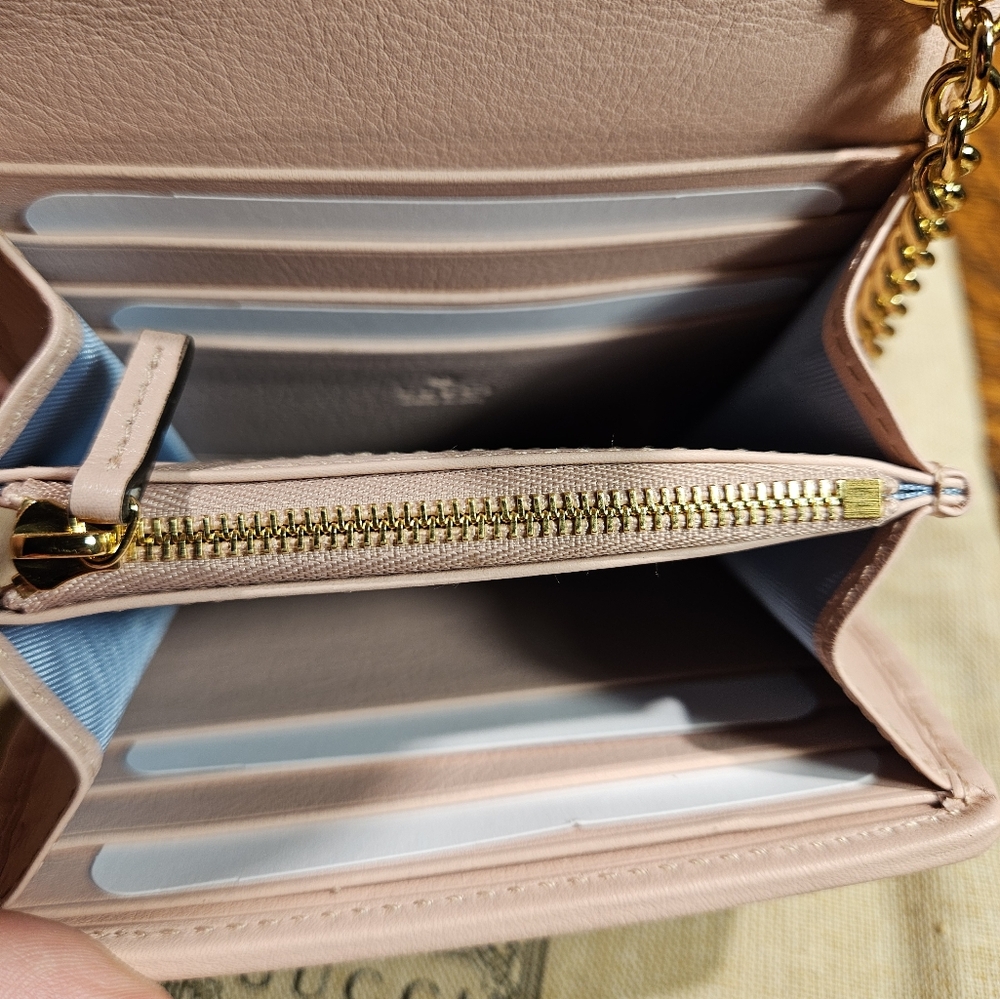 Gucci Blush Pink Leather Mini Crossbody with Gold GG Chain - Picture 10 of 12